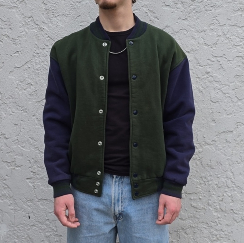 Vintage Fruit Of The Loom Green & Navy Varsity Letterman Like Lined Jacket